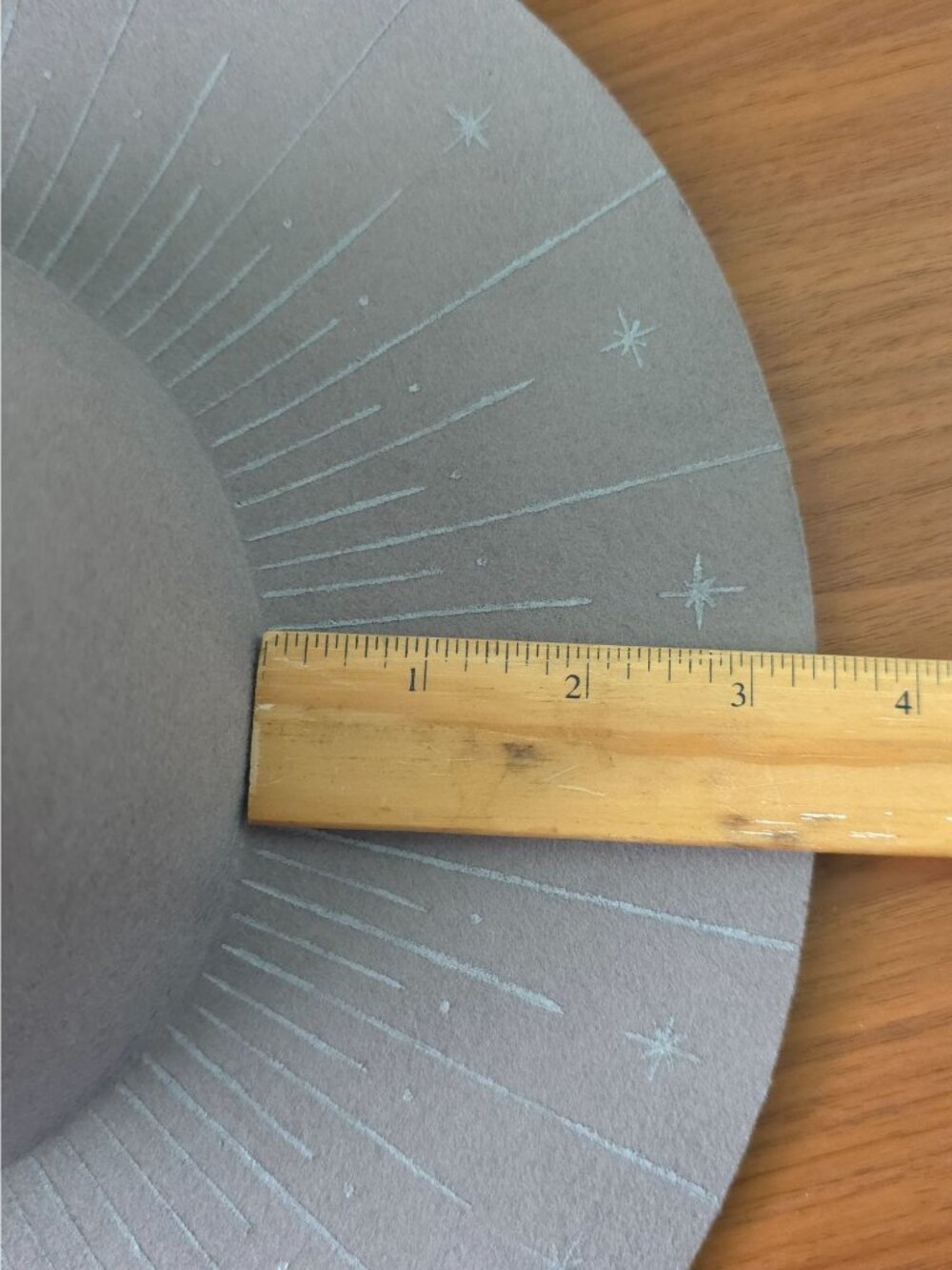 Gray 100% Wool Wide Flat Brim Starburst Design Fedora Hat Sz 7 - Picture 7 of 9